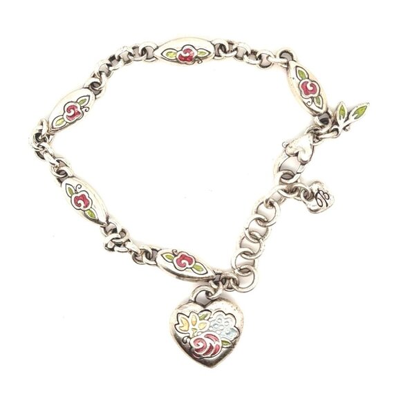 Brighton Flower Enamel Heart Charm Bracelet - Picture 1 of 6